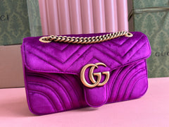 GUCCI 25S GG MARMONT 26 CM IN DEEP PINK PURPLE VELVET WITH GOLD HARDWARE
