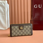 OPHIDIA WALLET 19 IN BEIGE AND DARK BROWN COATED FABRIC AND CALFSKIN