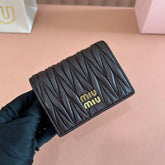 SMALL MATELASSÉ NAPPA LEATHER CARD HOLDER DARK BROWN