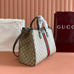 GUCCI 26S OPHIDIA HANDBAG 39 IN BROWN AND DARK BEIGE CANVAS