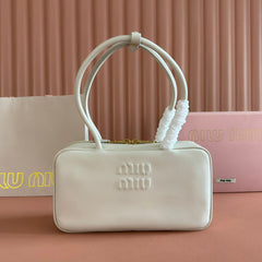 MIUMIU 26S BEAU TOP HANDLE BAG 29 IN WHITE CALFSKIN GOLD HARDWARE