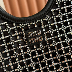 MIUMIU 26S CRYSTAL TOTE 24 BAG IN BLACK CALFSKIN