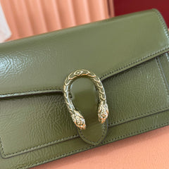 GUCCI 25S DIONYSUS WALLET ON CHAIN 20 IN GREEN GLOSSY CALFSKIN
