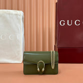 GUCCI 25S DIONYSUS WALLET ON CHAIN 17 IN GREEN GLOSSY CALFSKIN