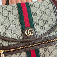 GG 25S OPHIDIA MEDIUM BACKPACK 30 IN BEIGE AND EBONY CALFSKIN