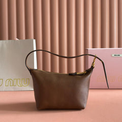 MIUMIU 26S CORDUROY POUCH BAG 25 IN BROWN CALFSKIN GOLD HARDWARE