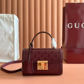 GUCCI 26S PADLOCK BAG 20 IN DARK RED EMBOSSED CALFSKIN