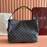 GUCCI 25S BEATRIX LARGE TOTE BAG 35 CM IN SLATE BLUE-GRAY CANVAS