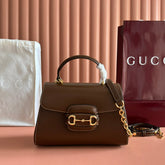 GUCCI 25S HORSEBIT 1955 MEDIUM SHOULDER BAG 22 CM IN BROWN CALFSKIN WITH GOLD HARDWARE