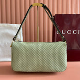 GUCCI 26S SHOULDER BAG 38 IN LIGHT GREEN EMBOSSED SUEDE