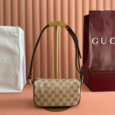 GUCCI 26S SHOULDER BAG 19 IN WARM BEIGE AND BROWN CANVAS