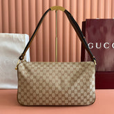 GUCCI 26S SHOULDER BAG 38 IN WARM BEIGE AND BROWN CANVAS