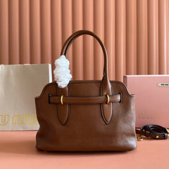 MIUMIU 26S BORSA AVENTURE BAG 30 IN TAN BROWN CALFSKIN GOLD HARDWARE