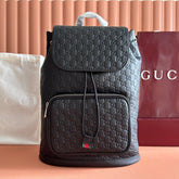 GUCCI 26S GG EMBLEM BACKPACK 44 IN BLACK EMBOSSED CALFSKIN