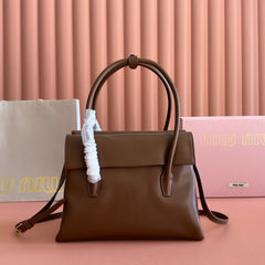 MIUMIU 26S SOLITAIRE BAG 28 IN DARK BROWN CALFSKIN GOLD HARDWARE