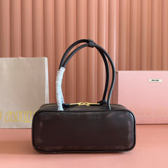 MIUMIU 26S BEAU TOP HANDLE BAG 28 IN BLACK CALFSKIN GOLD HARDWARE