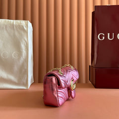 GUCCI 26S GG MARMONT BAG 22 IN METALLIC PINK LAMBSKIN