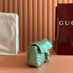 GUCCI 26S GG MARMONT BAG 26 IN METALLIC PALE GREEN LAMBSKIN