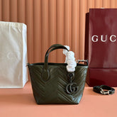 GUCCI 26S GG MARMONT TOTE BAG 17 IN MOSS GREEN CALFSKIN