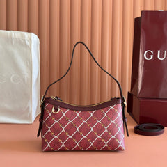 GUCCI 26S GG EMBLEM BUCKET BAG 22 IN DARK RED COATED FABRIC