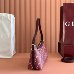 GUCCI 26S GG EMBLEM BUCKET BAG 22 IN DARK RED COATED FABRIC