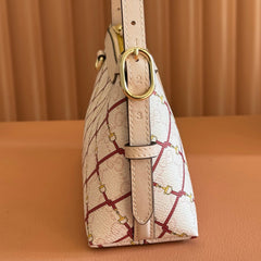 GUCCI 26S GG EMBLEM BUCKET BAG 22 IN LIGHT PINK COATED FABRIC