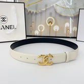 DOUBLE C BELT 30MM IN WHITE CALFSKIN WITH SHINY GOLD BUCKLE