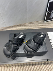 ALAIA CHUNKY TWO-STRAP SLIDES 25S IN BLACK CALFSKIN