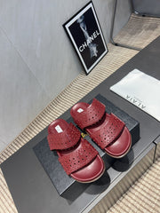 ALAIA CHUNKY TWO-STRAP SLIDES 25S IN DARK RED CALFSKIN