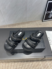 ALAIA DOUBLE-STRAP SANDALS 25S IN BLACK CALFSKIN