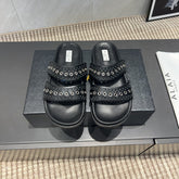 ALAIA DOUBLE-STRAP SANDALS 25S IN BLACK CALFSKIN