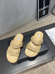 ALAIA DOUBLE-STRAP SANDALS 25S IN BEIGE CALFSKIN