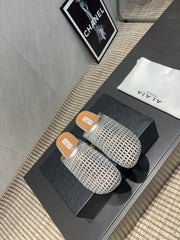 ALAIA WOVEN FLAT SHOES IN SILVER CALFSKIN STYLE 1