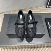 ALAIA MARY JANE FLATS WOVEN PATTERN 25S IN BLACK CALFSKIN