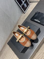 ALAIA MARY JANE FLATS WOVEN PATTERN 25S IN BROWN CALFSKIN