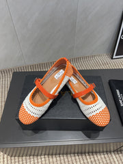 ALAIA MARY JANE FLATS WOVEN PATTERN 25S IN WHITE MIX ORANGE CALFSKIN