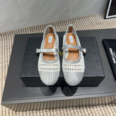 ALAIA MARY JANE FLATS WOVEN PATTERN 25S IN WHITE MIX GREY CALFSKIN