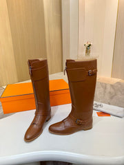 HM 25S RIDING BOOTS IN BROWN LAMBSKIN WITH SILVER HARDWARE