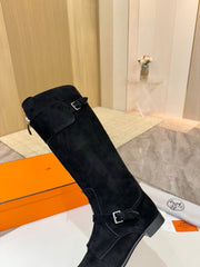 HM 25S RIDING BOOTS IN BLACK SUEDE WITH SILVER HARDWARE