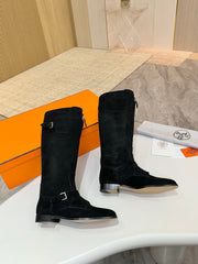 HM 25S RIDING BOOTS IN BLACK SUEDE WITH SILVER HARDWARE