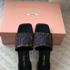 Women's Black Denim Slippers With Brown Straps