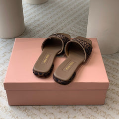 Women's Coffee Denim Slippers With Brown Straps