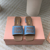 Women's Caramel Denim Slippers With Azure Blue Straps
