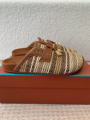 BUBBLE IN MULTICOLOR RAFFIA MIX BROWN LAMBSKIN GOLD HARDWARE