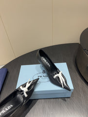 PRADA 25S POINTED TOE HIGH HEELS 85MM IN BLACK LAMBSKIN WITH TIE UP DESIGN