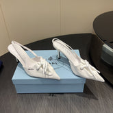 PRADA 25S POINTED TOE SLINGBACK 85MM IN WHITE LAMBSKIN WITH TIE UP DESIGN