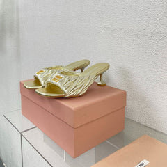 Women's Mid - Heel Metallic Yellow Color Leather Stylized