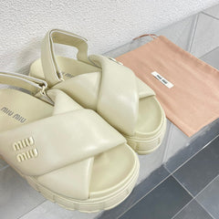 Thick-Soled Sandals Light Cream Leather