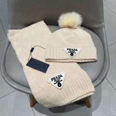 SET SCARF AND HAT IN BISQUE BEIGE CASHMERE AND RABBIT FUR 433245