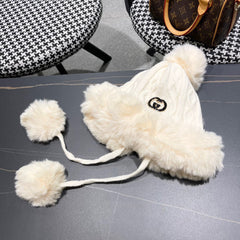 DEERSTALKER HAT IN WHITE CREAM WOOL AND FLEECE 434698